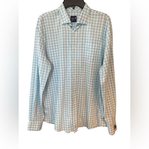 Johnnie-O Sz L Men’s Turquoise Allworth PREP-FORMANCE Check Button-Up Shirt - Picture 1 of 6